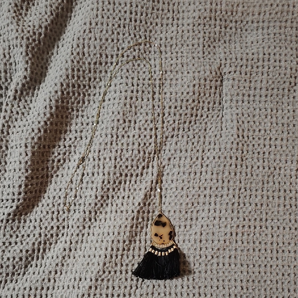 Maurices Reversible Elephant & Tortoiseshell Tassel Necklace Gold Tone